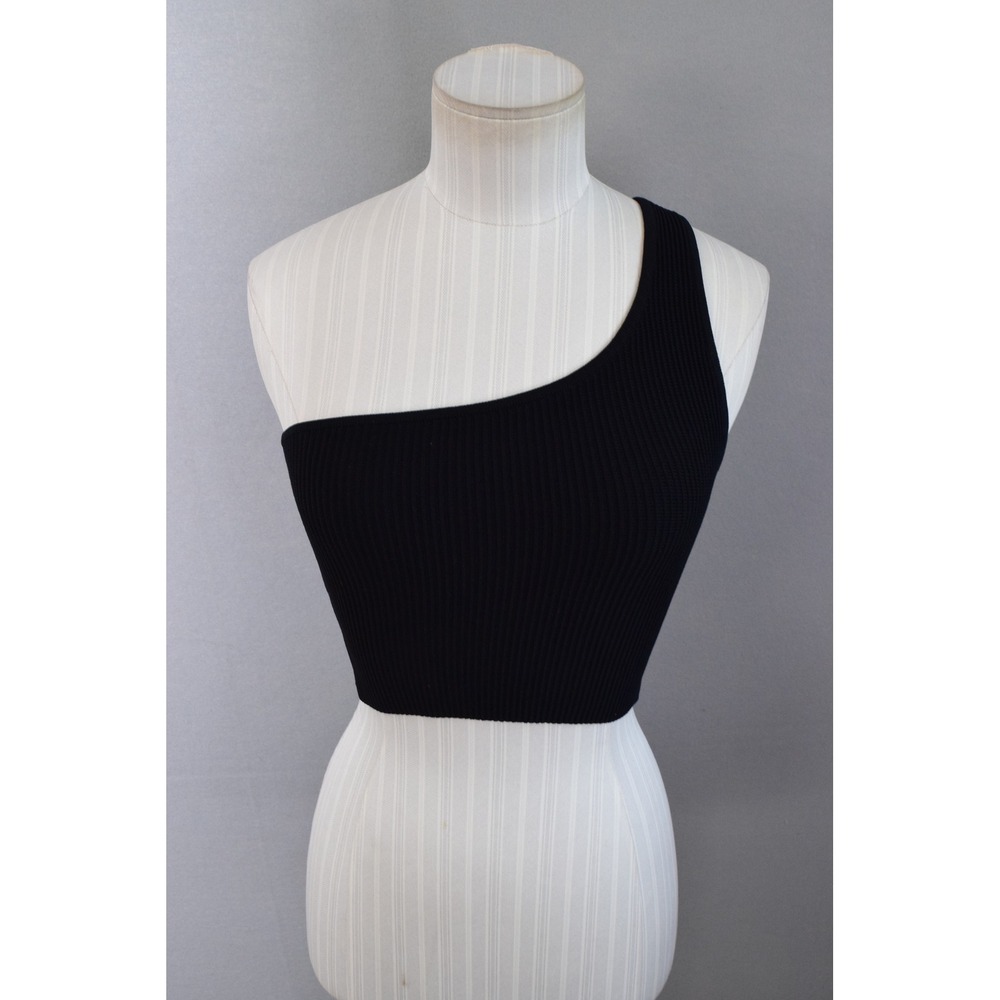 Babaton One Shoulder Crop Top XS Black Sculpknit Ribbed Asymmetrical Women Tank